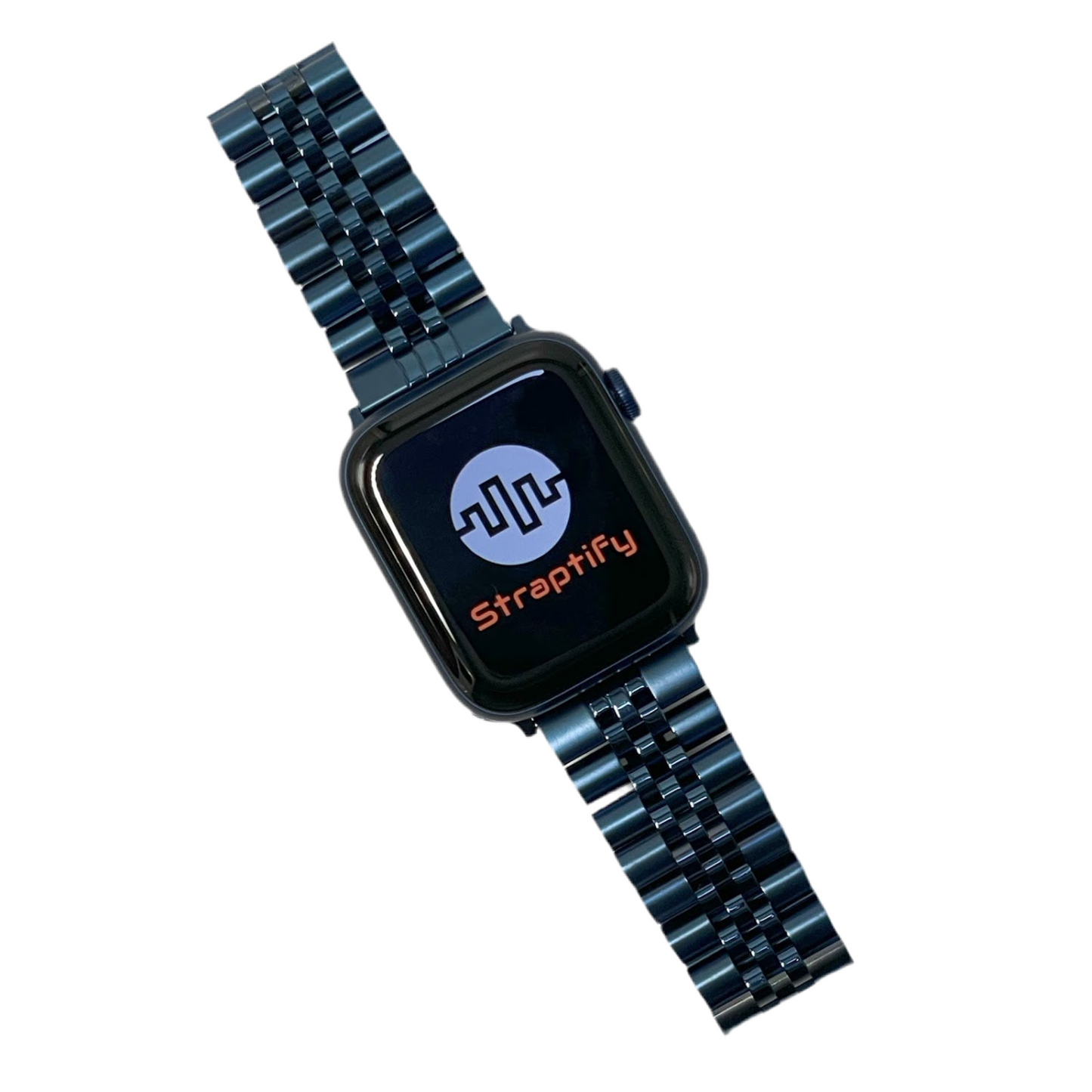 Five-beaded stainless steel solid strap - blue 五珠不銹鋼實心錶帶 - 藍色