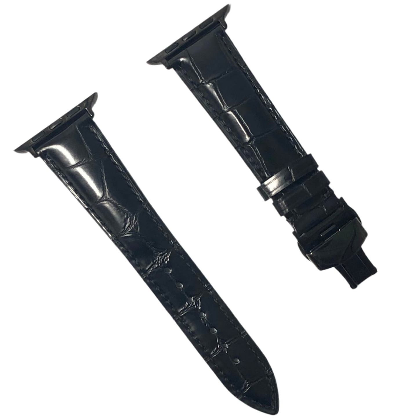 MClassic Crazy Horse Oil Leather Butterfly Buckle Strap (Black) 古典瘋馬油皮蝴蝶扣錶帶 (黑)