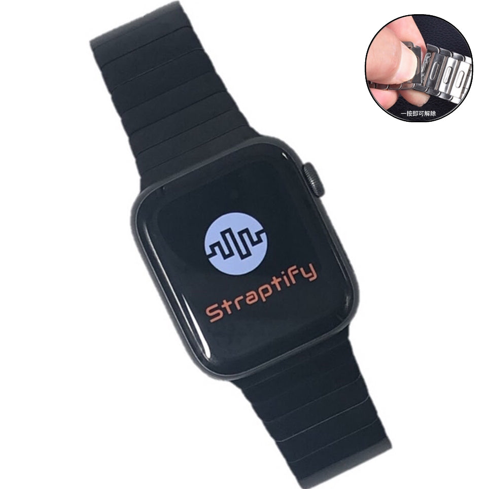 Black stainless steel bracelet strap (button adjustment) 黑色不銹鋼手鐲款錶帶 (按鍵調整款)