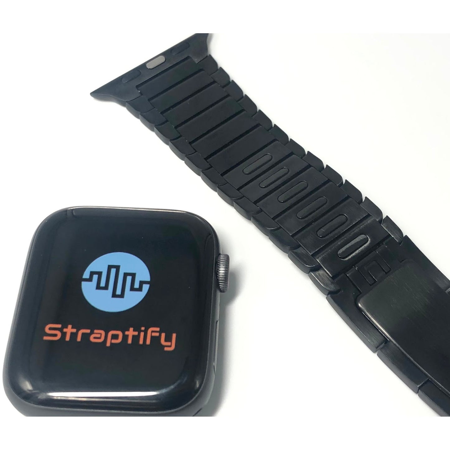 Black stainless steel bracelet strap (button adjustment) 黑色不銹鋼手鐲款錶帶 (按鍵調整款)