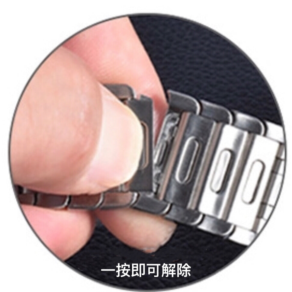 Black stainless steel bracelet strap (button adjustment) 黑色不銹鋼手鐲款錶帶 (按鍵調整款)