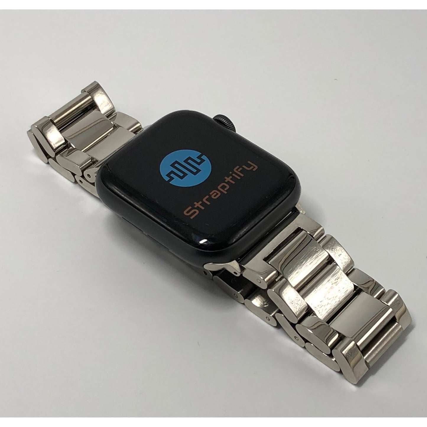 Shiny silver stainless steel butterfly buckle strap 亮面銀不銹鋼蝴蝶扣錶帶