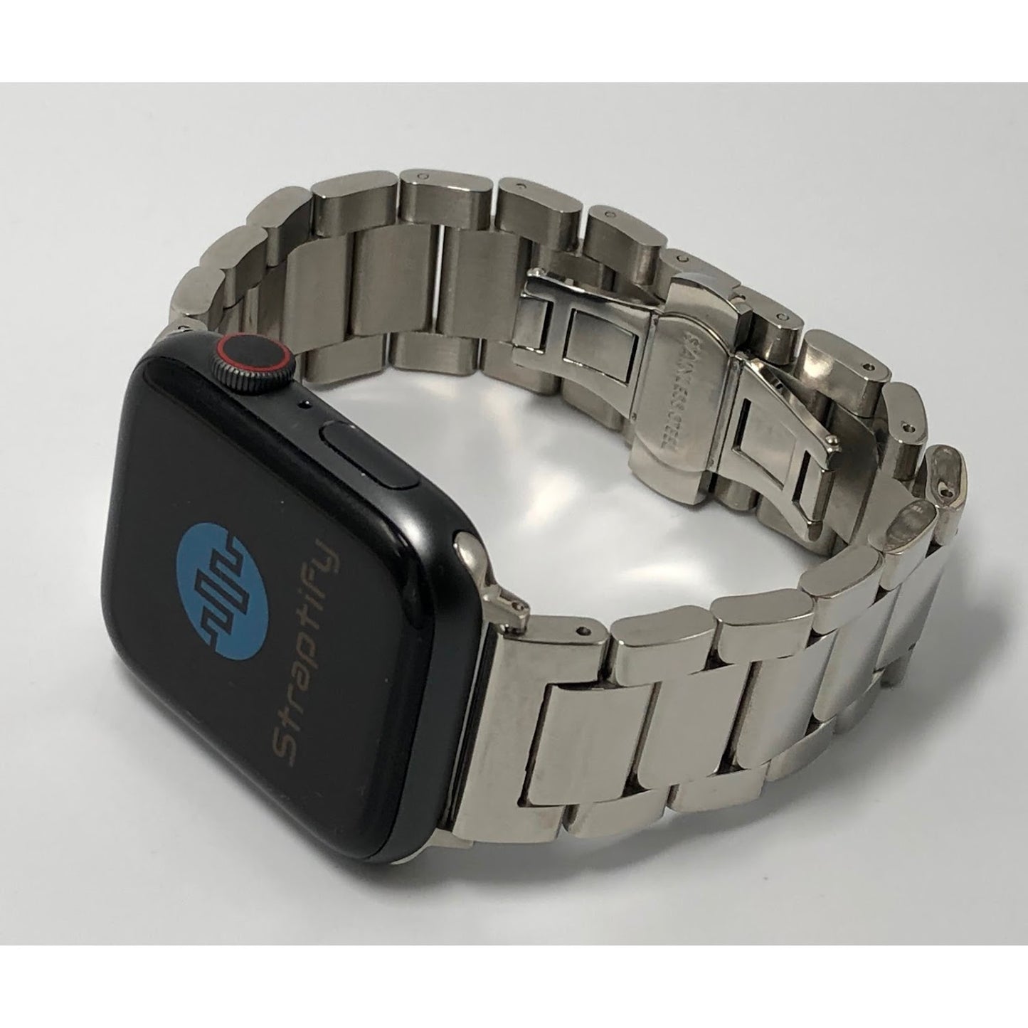 Shiny silver stainless steel butterfly buckle strap 亮面銀不銹鋼蝴蝶扣錶帶