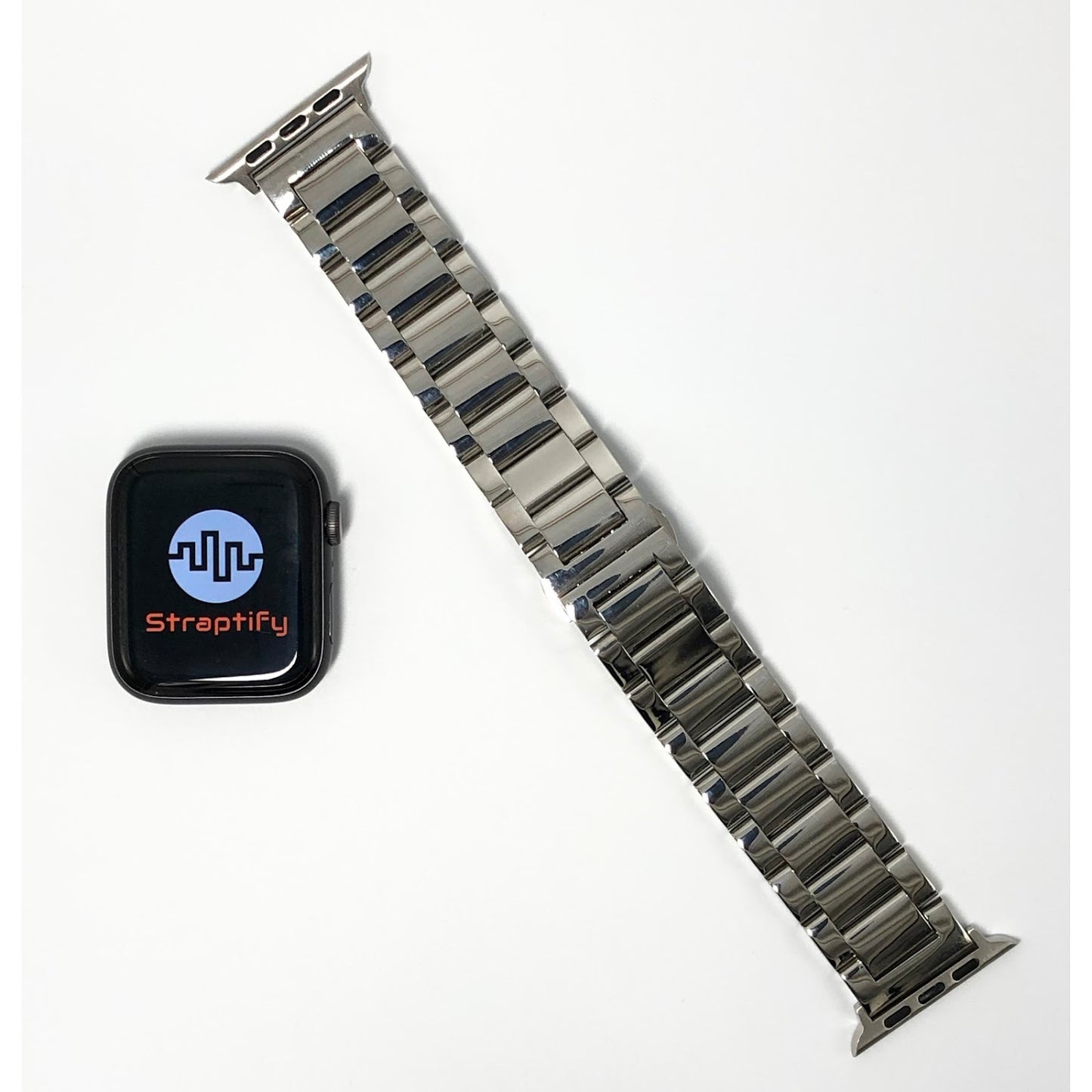 Shiny silver stainless steel butterfly buckle strap 亮面銀不銹鋼蝴蝶扣錶帶