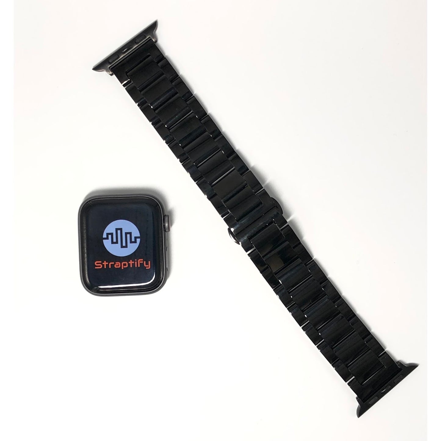Shiny black stainless steel butterfly buckle strap 亮面黑不銹鋼蝴蝶扣錶帶