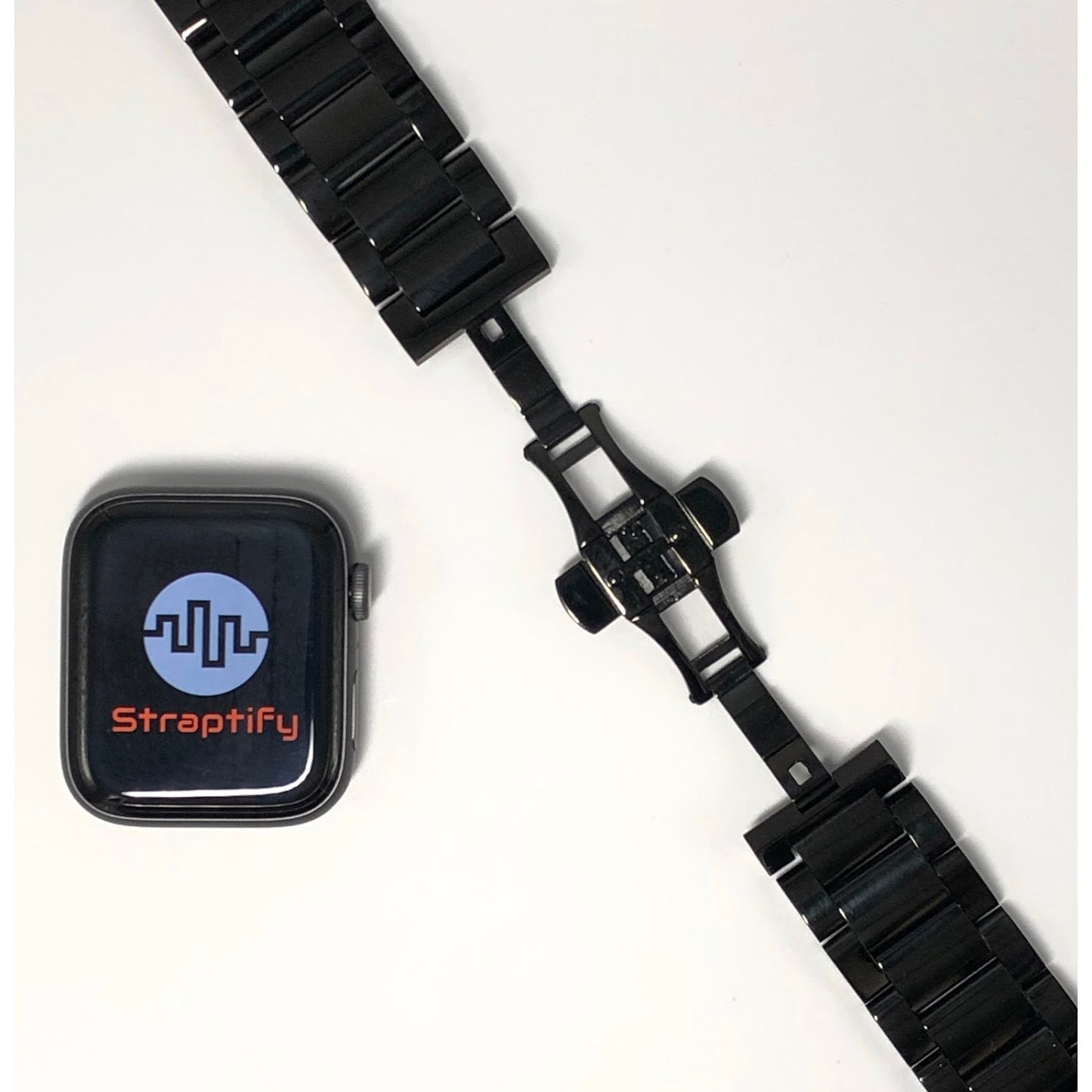 Shiny black stainless steel butterfly buckle strap 亮面黑不銹鋼蝴蝶扣錶帶