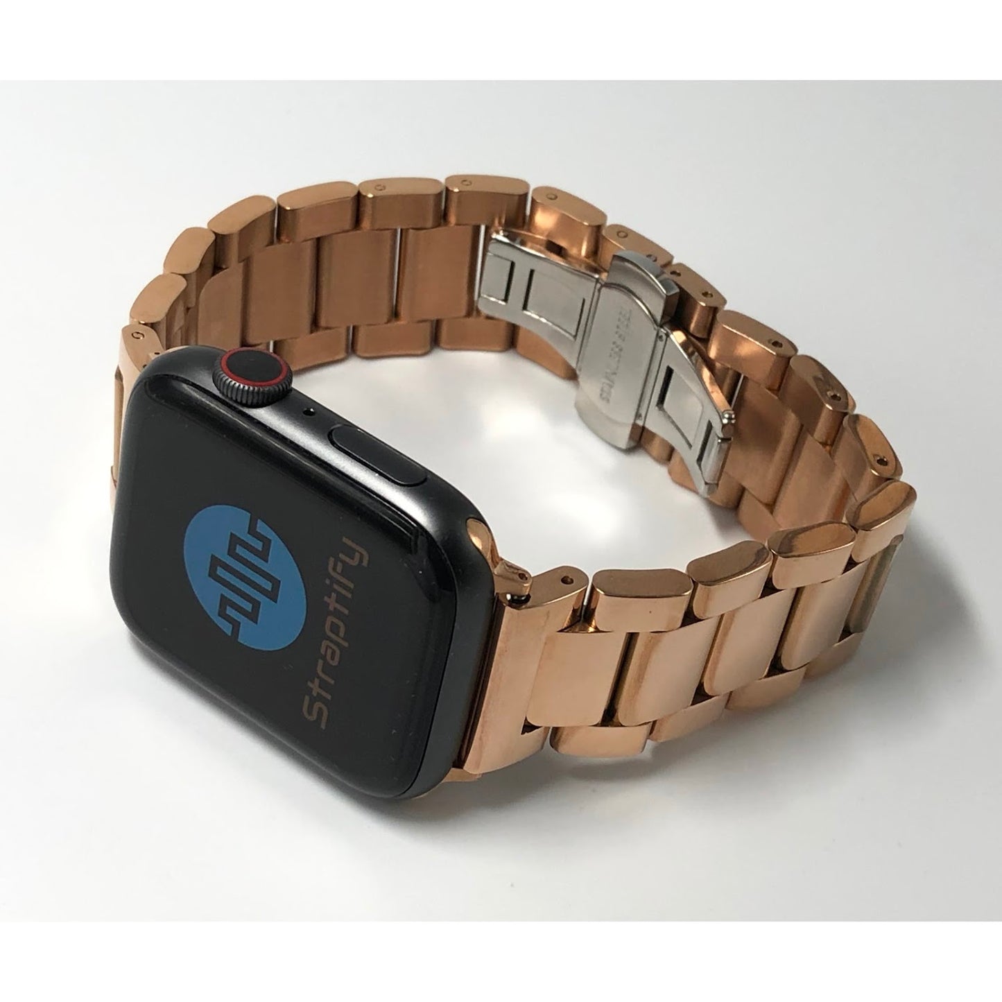 Shiny rose gold stainless steel butterfly buckle strap 亮面玫瑰金不銹鋼蝴蝶扣錶帶