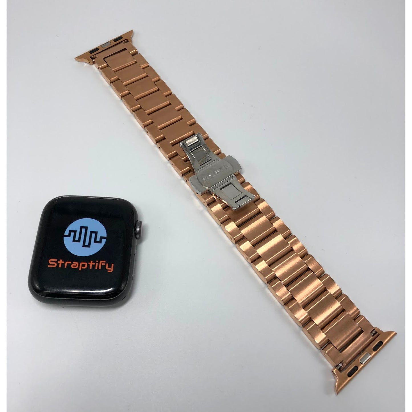 Shiny rose gold stainless steel butterfly buckle strap 亮面玫瑰金不銹鋼蝴蝶扣錶帶