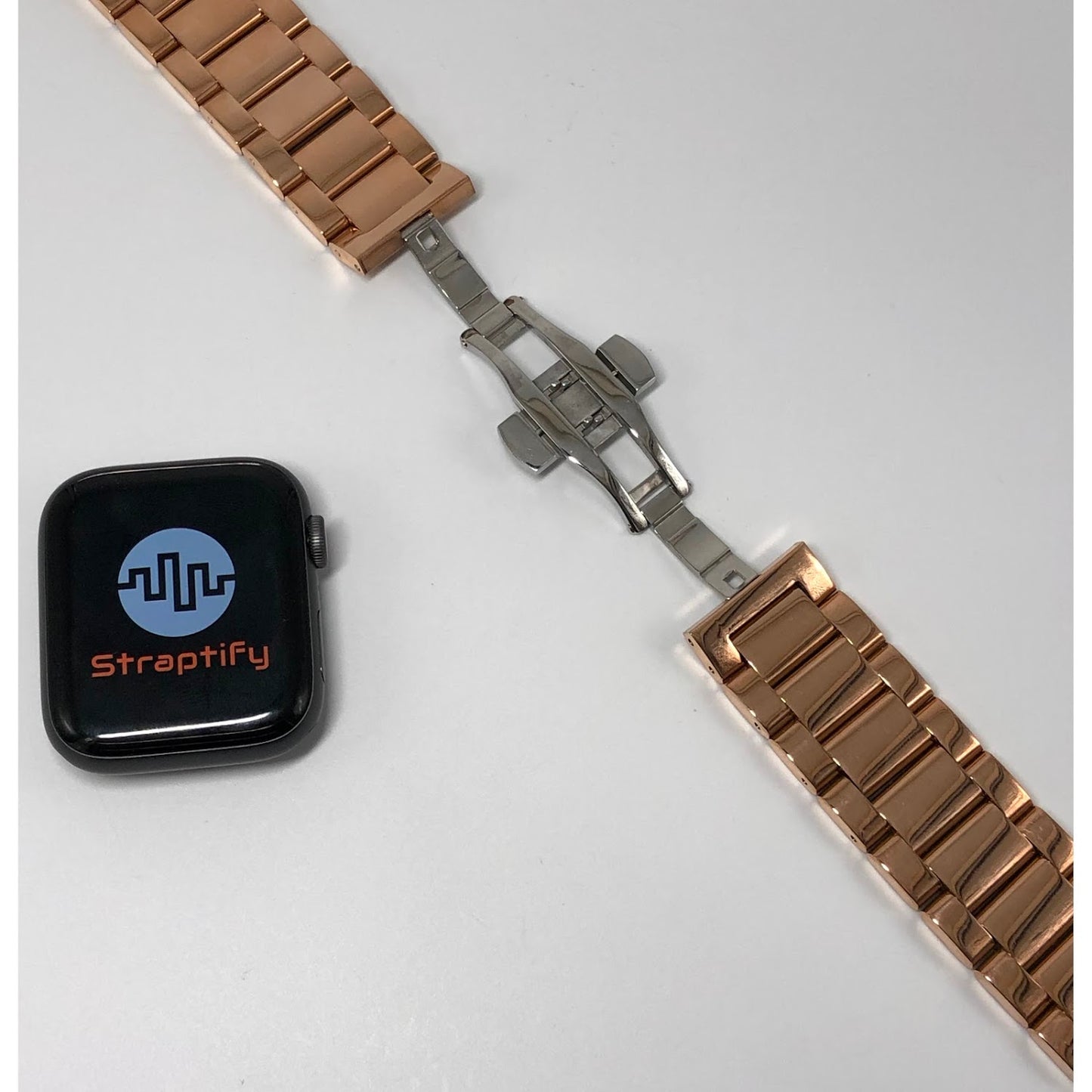 Shiny rose gold stainless steel butterfly buckle strap 亮面玫瑰金不銹鋼蝴蝶扣錶帶