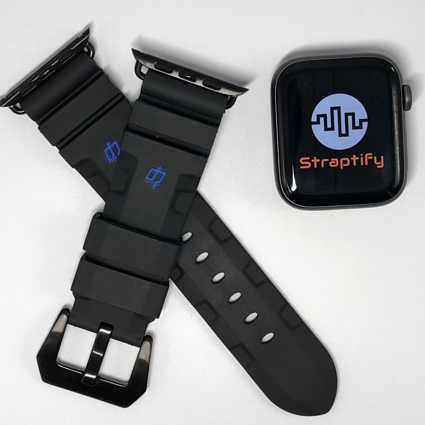 Diving Rubber Watchband - Black + Blue Lightning 潛水橡膠錶帶 黑+藍閃電
