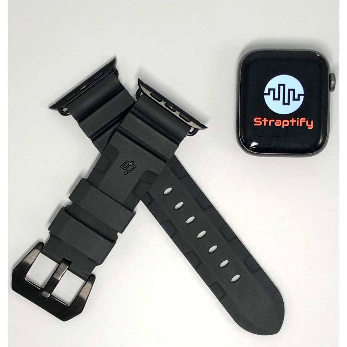 Diving Rubber Watchband - Black + Black Lightning 潛水橡膠錶帶-黑+ 黑閃電