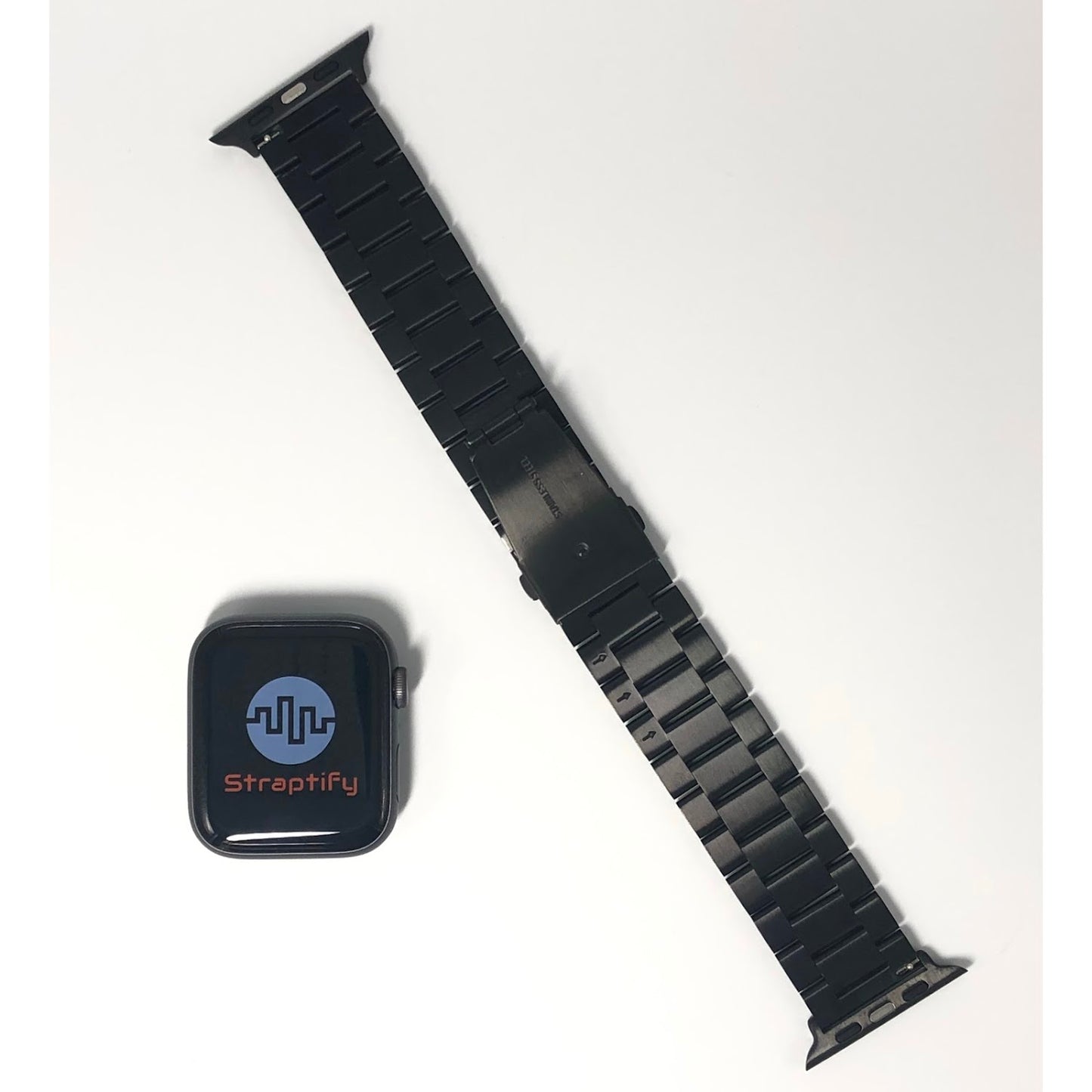 Three-beaded stainless steel strap - black 三珠不銹鋼錶帶 - 黑色