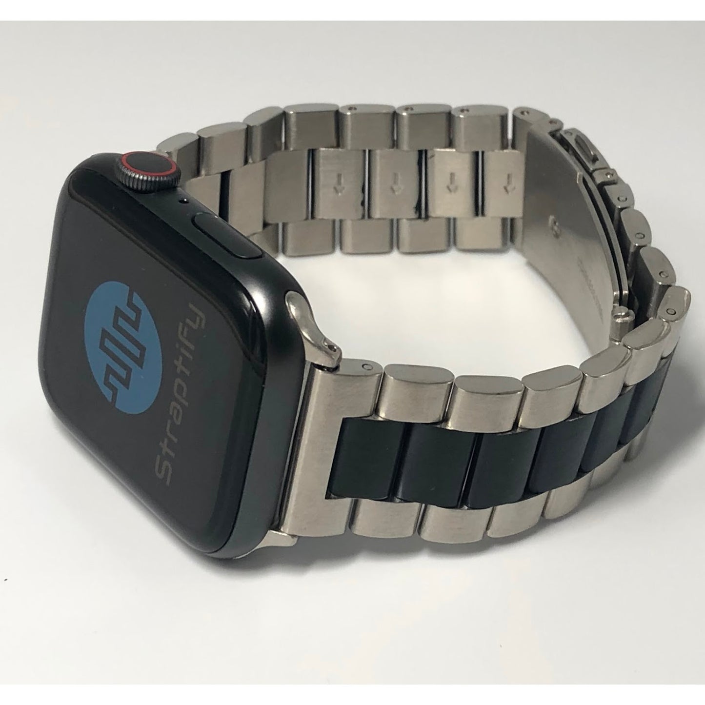 Three-beaded stainless steel strap - Silver Black 三珠不銹鋼錶帶 - 間黑色