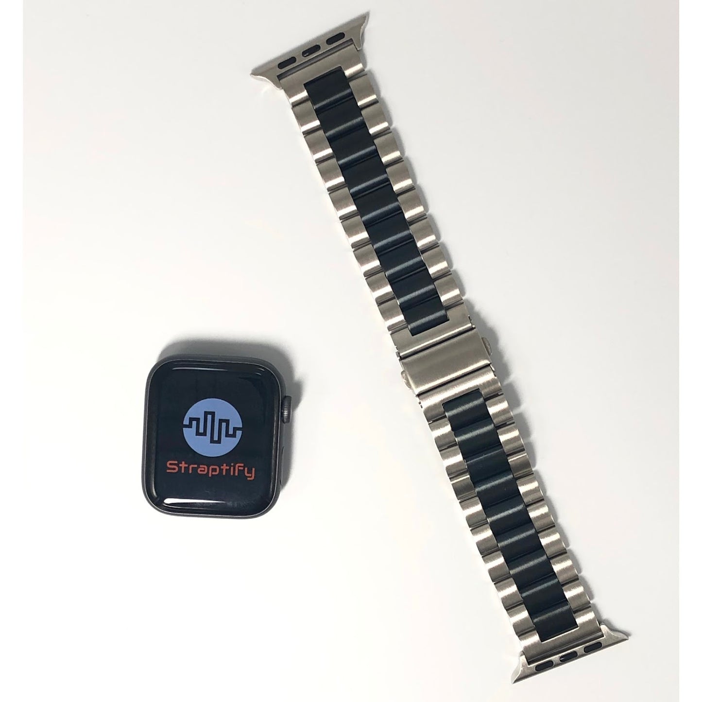 Three-beaded stainless steel strap - Silver Black 三珠不銹鋼錶帶 - 間黑色