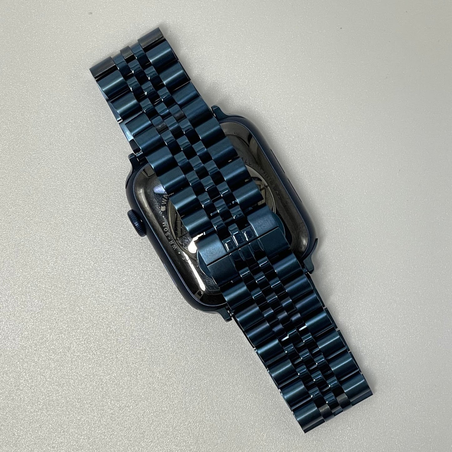Five-beaded stainless steel solid strap - blue 五珠不銹鋼實心錶帶 - 藍色