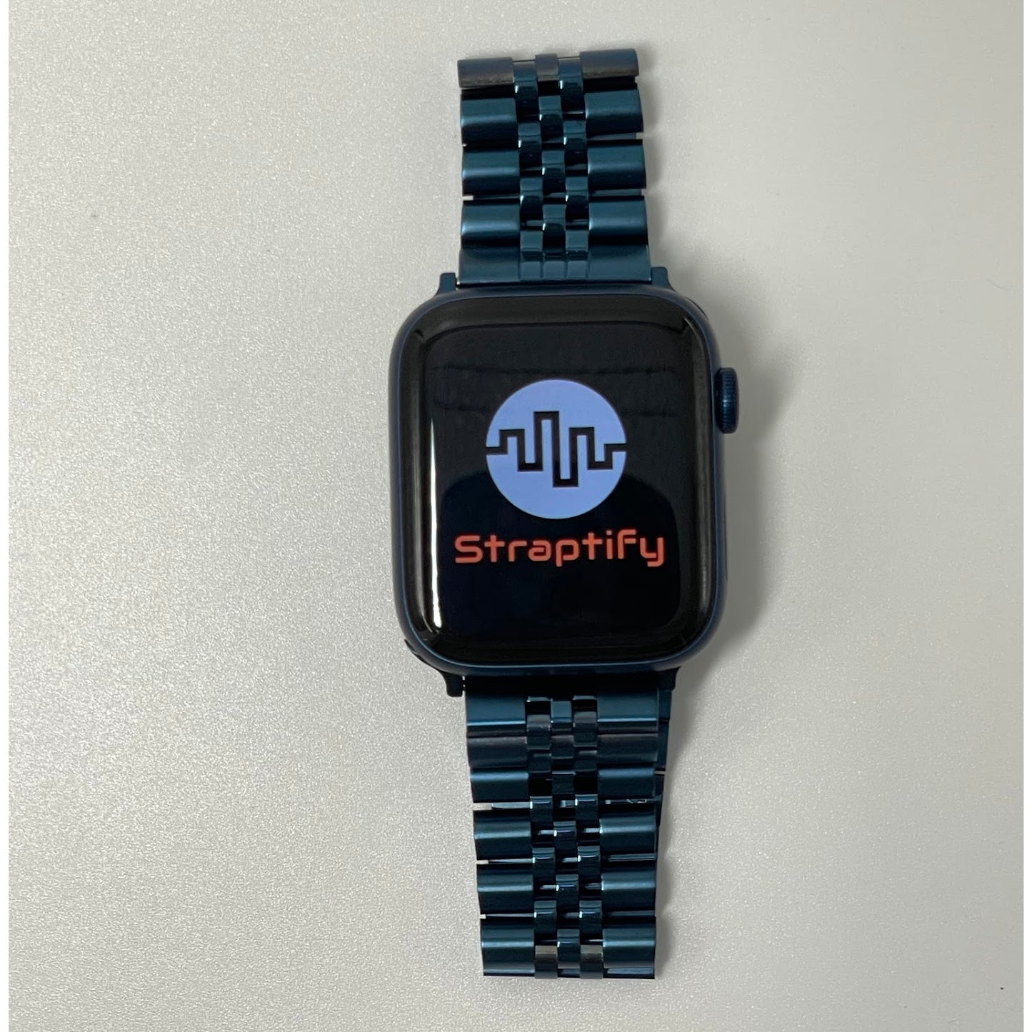 Five-beaded stainless steel solid strap - blue 五珠不銹鋼實心錶帶 - 藍色