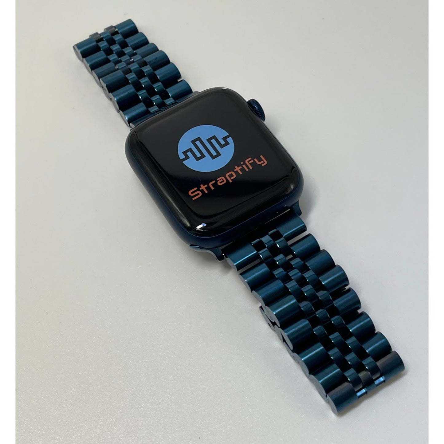 Five-beaded stainless steel solid strap - blue 五珠不銹鋼實心錶帶 - 藍色