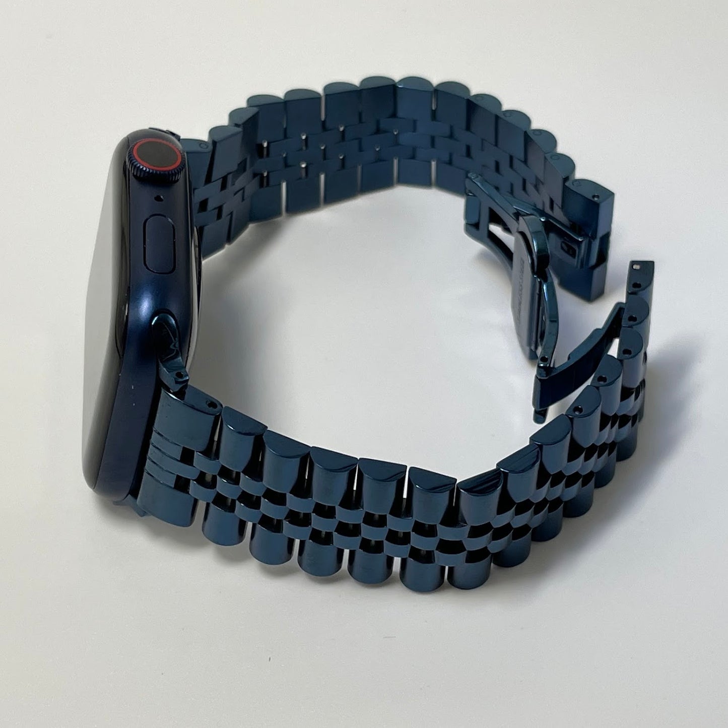 Five-beaded stainless steel solid strap - blue 五珠不銹鋼實心錶帶 - 藍色