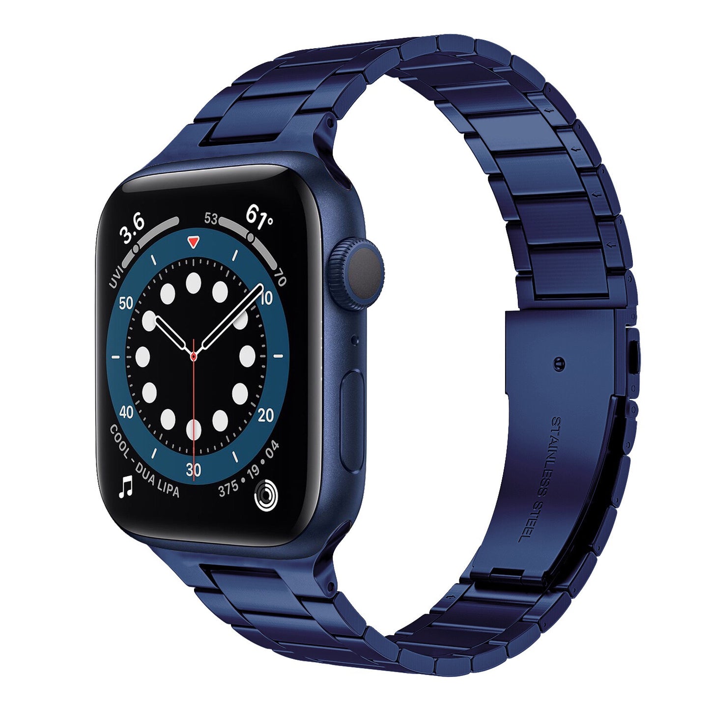 Three-beaded stainless steel solid strap - blue 三珠不銹鋼實心錶帶 - 藍色
