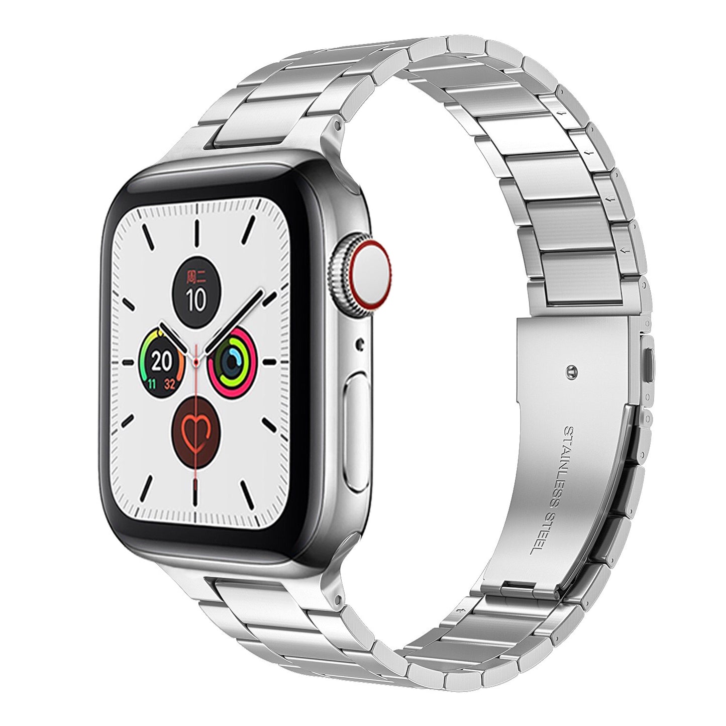 Three-beaded stainless steel solid strap - silver 三珠不銹鋼實心錶帶 - 銀色