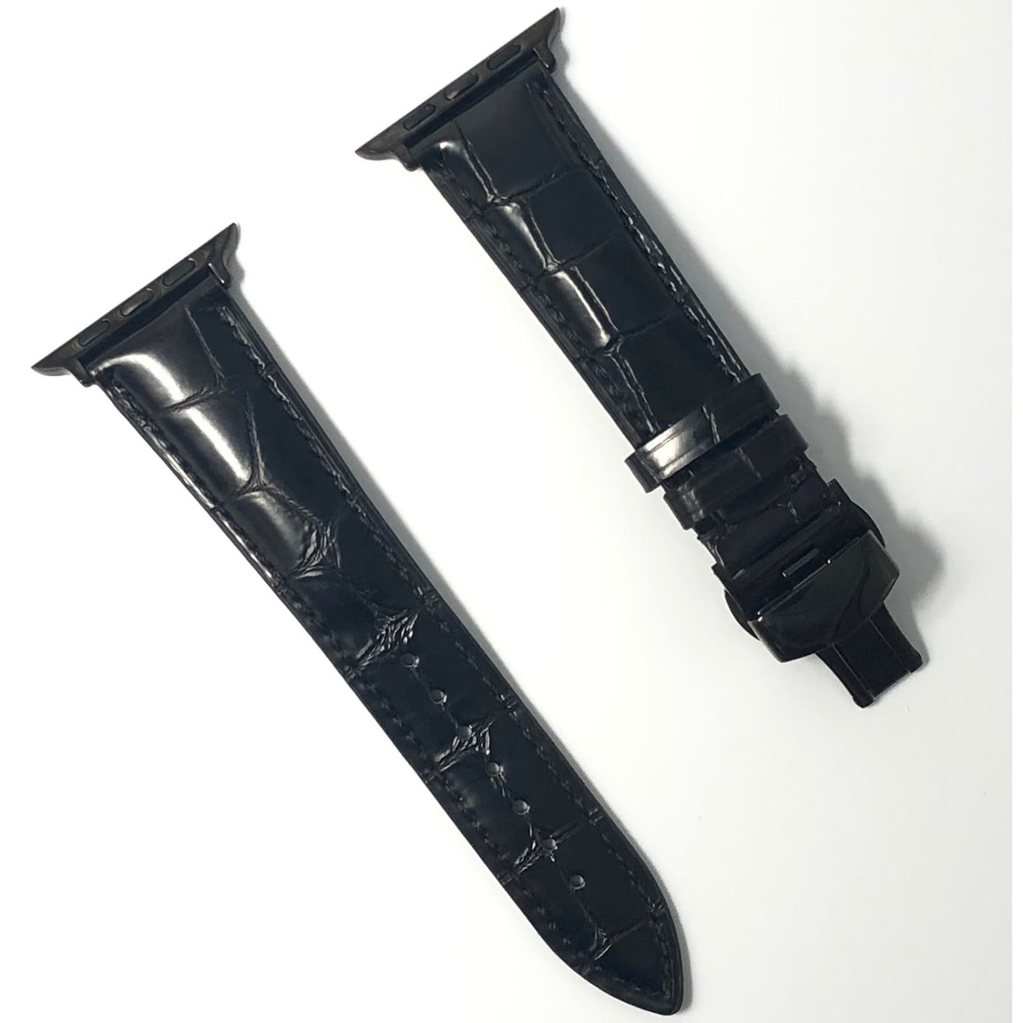 MClassic Crazy Horse Oil Leather Butterfly Buckle Strap (Black) 古典瘋馬油皮蝴蝶扣錶帶 (黑)