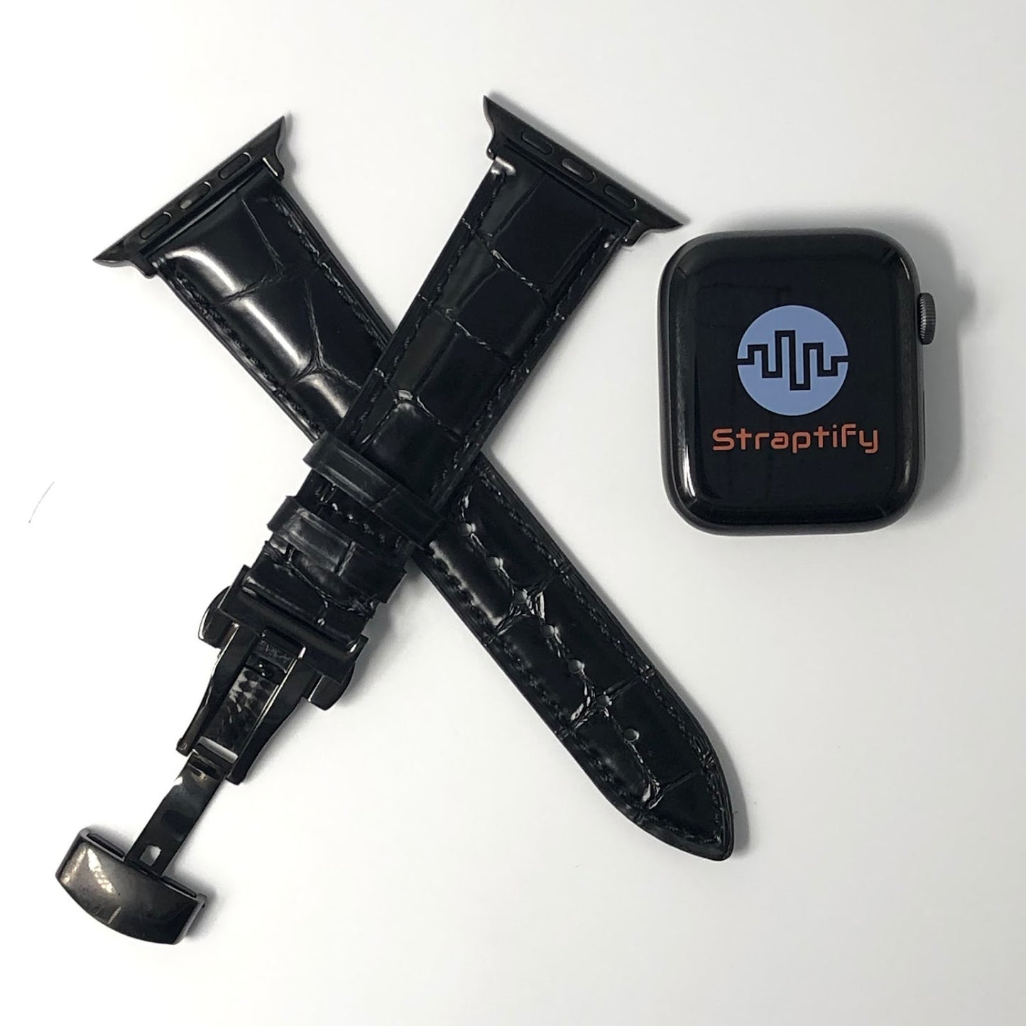 MClassic Crazy Horse Oil Leather Butterfly Buckle Strap (Black) 古典瘋馬油皮蝴蝶扣錶帶 (黑)