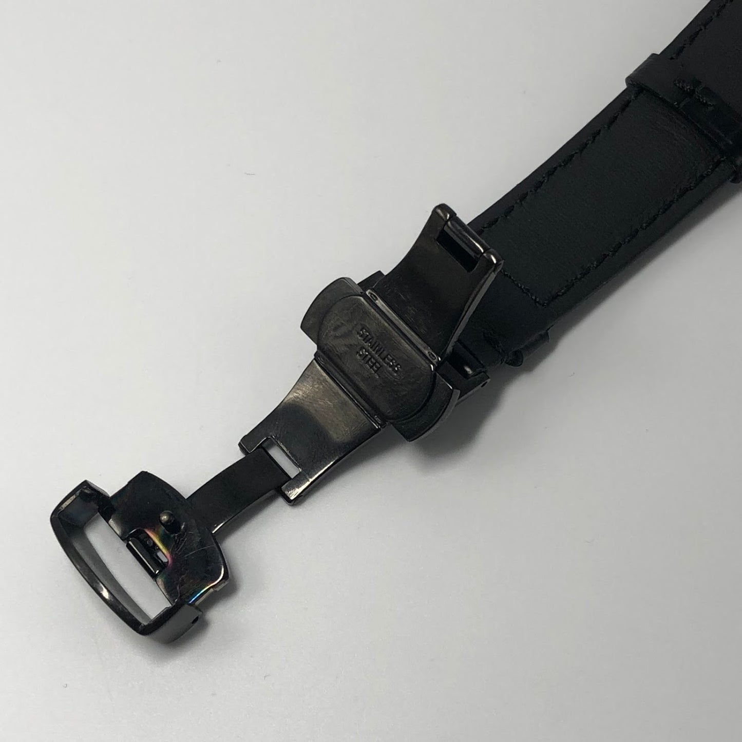 MClassic Crazy Horse Oil Leather Butterfly Buckle Strap (Black) 古典瘋馬油皮蝴蝶扣錶帶 (黑)