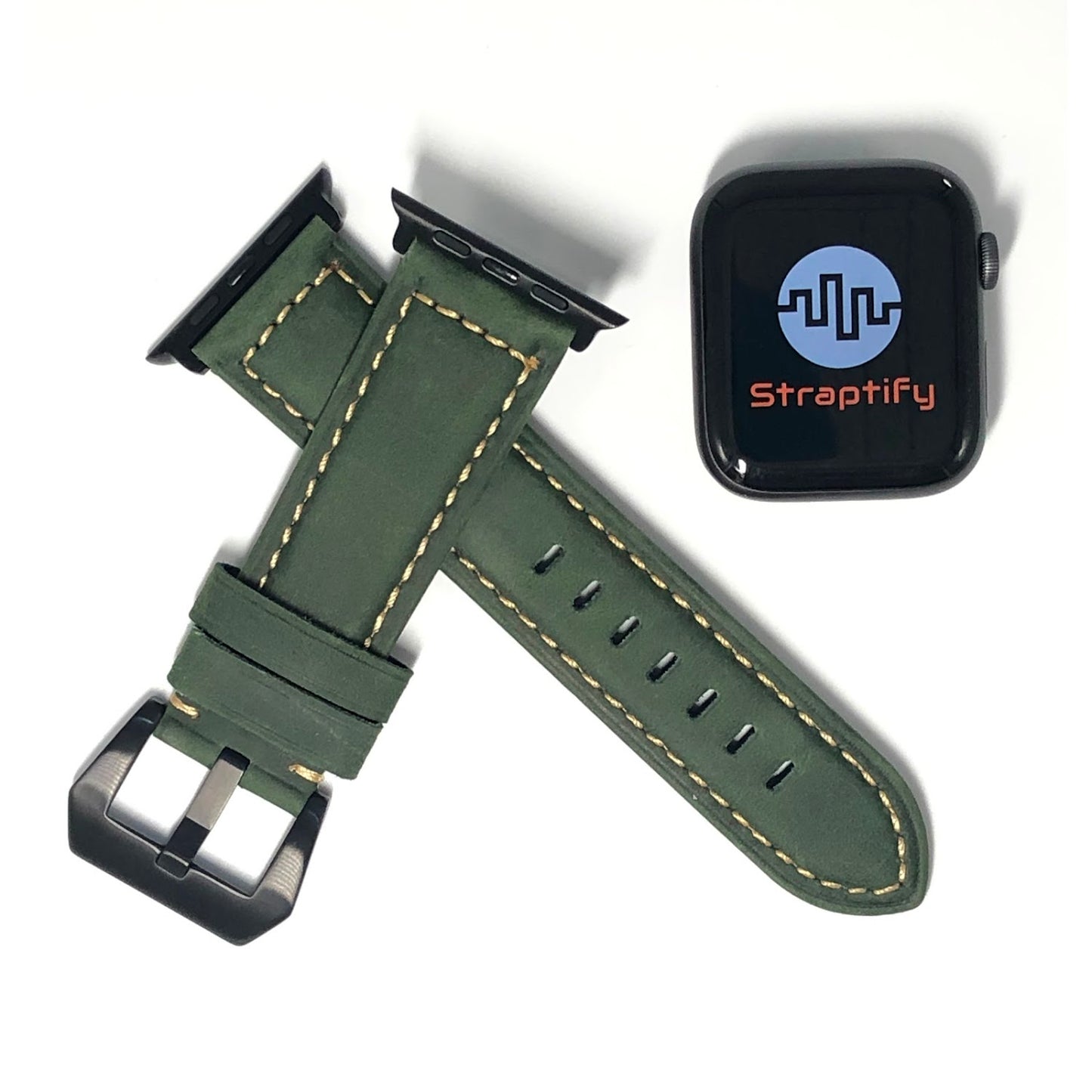 Froested leather strap - Army green 磨砂面真皮錶带 - 軍緑色