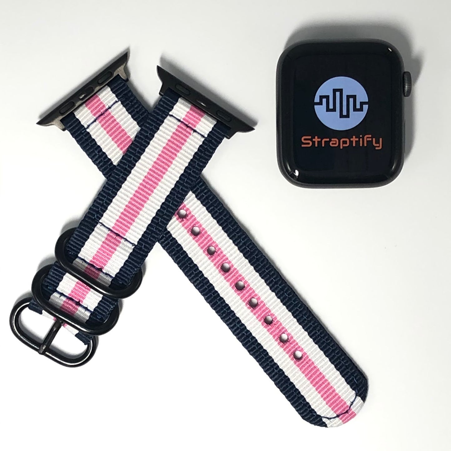 Nylon Apple Watch Strap- Blue White Pink 尼龍蘋果錶帶 - 藍 白 粉紅色
